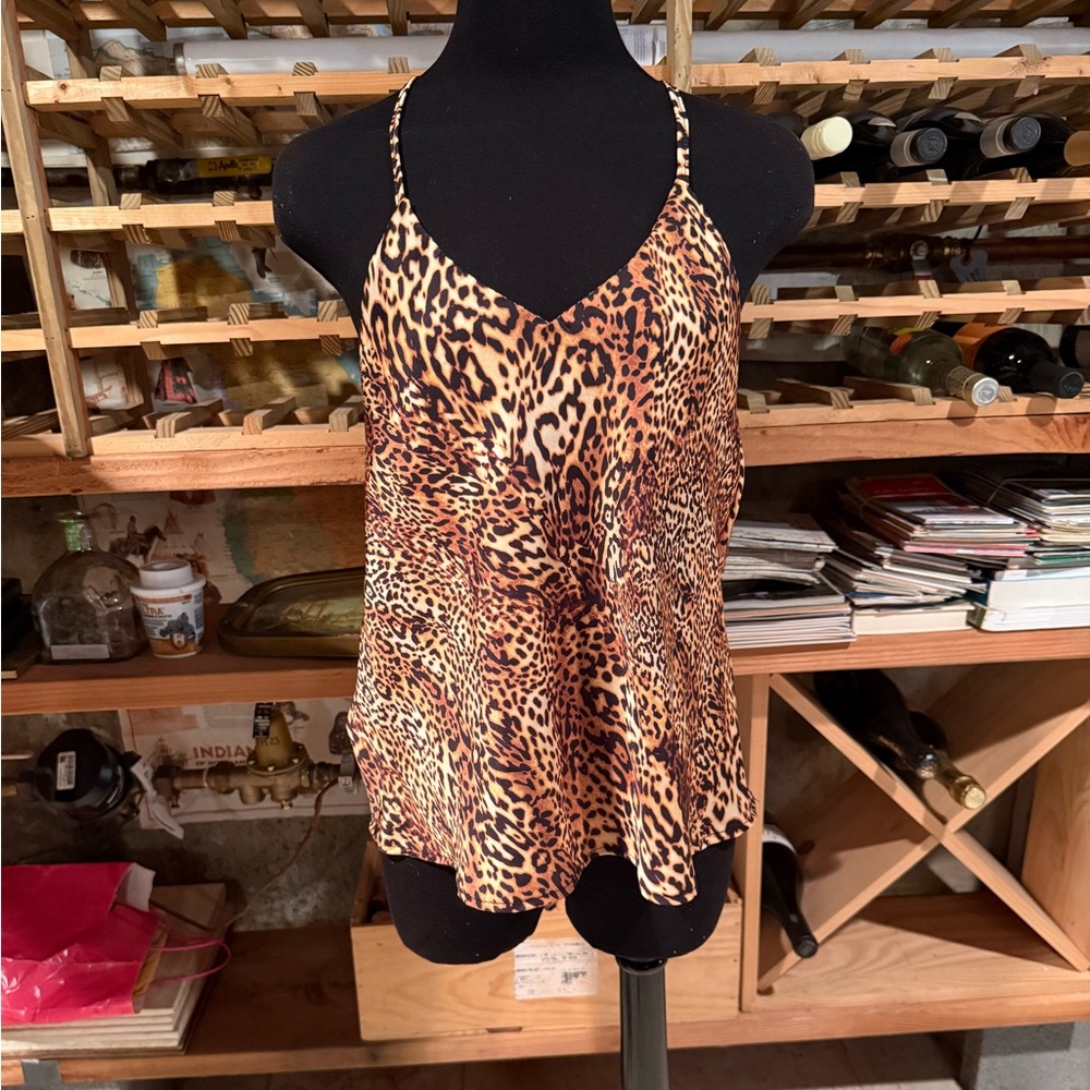 Venti6 LA Leopard Print Racerback Camisole Tank Top Made in Italy Brown Medium